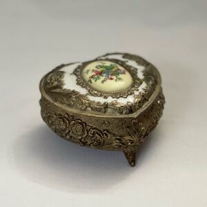 Vintage Brass Heart Shaped Jewelry Trinket Box. Japan